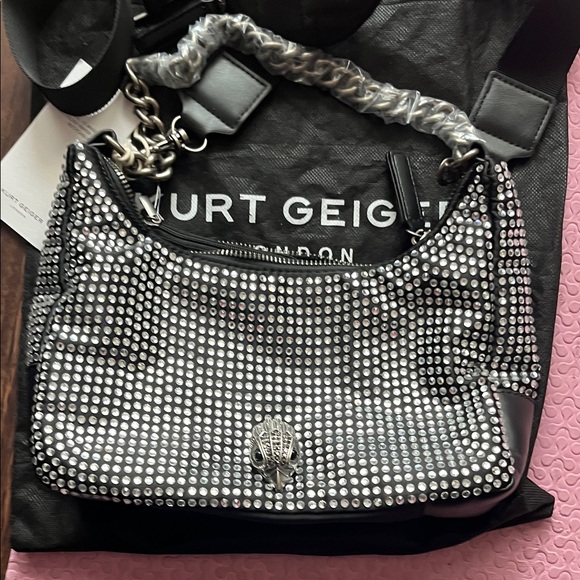 Kurt Geiger Handbags - Kurt Geiger Black and Silver rhinestone Studded Shoulder Bag nwt